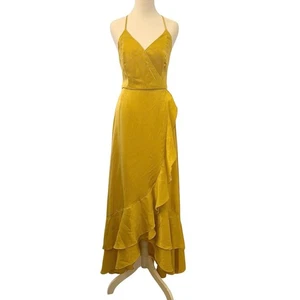 Lulus In Love Forever Maxi Dress Small Mustard Yellow Satin Formal Wedding Guest - Picture 1 of 15