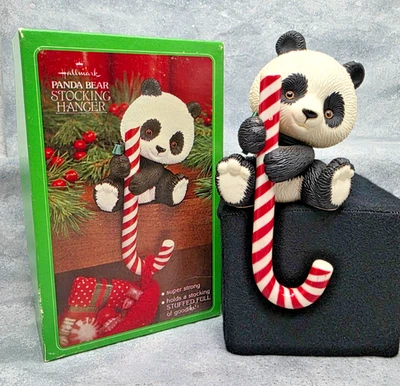 Hallmark Oso Panda con Bastón de Caramelo Soporte para Medias 1981 Vintage Navidad Foto 1 de 4
