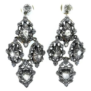 Antike Diamant Chandelier Ohrringe in Silber und Gold Historismus um 1880 - Picture 1 of 6