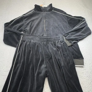 Sweatsedo Tracksuit Men Small Black Velour Zip Jacket Pants Set Piping NWT - Picture 1 of 19