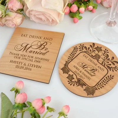 Posavasos de madera Favores de boda Posavasos personalizados Grabados con láser Personalizados Foto 1 de 4
