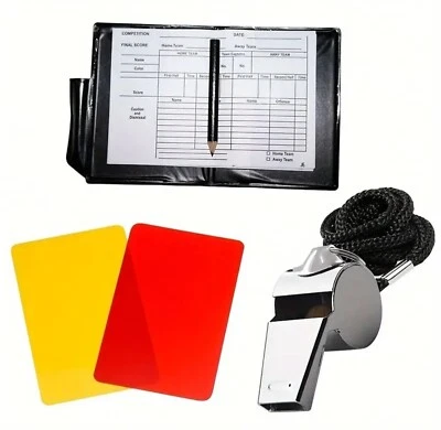 Referee Football Sport Wallet Notebook Score Red/Yellow Card Whistle Pencil Set - Image 1 of 4
