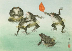 Japanese Art Woodblock Print Repro "Frogs Sumo Wrestling" OHARA KOSON Shin Hanga - Picture 1 of 2