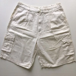Eddie Domani White Men’s Cargo Shorts W40 Linen Blend P05 - Picture 1 of 11