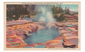 Oblong Geyser Crater / Yellowstone / Wyoming cartolina d'epoca in lino / Haynes - Foto 1 di 2