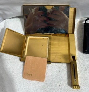 Volubpe Vtg Ladies Gold Tone Purse Style Compact Powder Lipstick Cigarette Case - Picture 1 of 10
