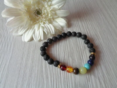 Armband flexibel Lavaperlen/Edelsteinperlen - Bild 1 von 2