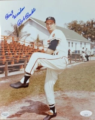 鲍勃·布尔密尔沃基勇士队 1953 - 1962 年签名 8 x 10 照片 JSA 正品证书 AL84792 — 第 1/2 张图片