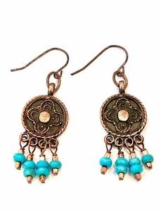 Turquoise Gem Copper Earrings Sundance Treasures Jewelry - Picture 1 of 3