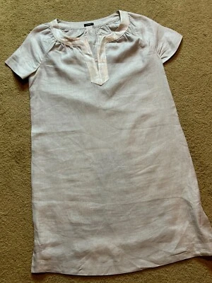 J. Crew Short Sleeve Linen Tunic Relaxed Shift Pale Gray Dress Metallic Trim 2 - Image 1 of 4