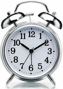 Vintage Look Twin Bell Table Alarm Clock with Night Light Display (Silver) KU - Picture 1 of 4