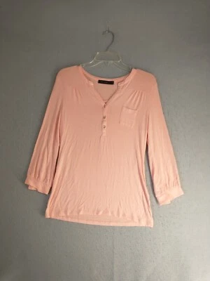 Blusa The Limited Feminina Top Média Rosa Manga 3/4 Decote V Botão Sólido Acento - Imagem 1 de 4