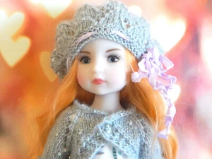 Outfit doll 14.5 Ruby Red Fashion Friends vest and hat angora yarn with sequins - Picture 1 of 11