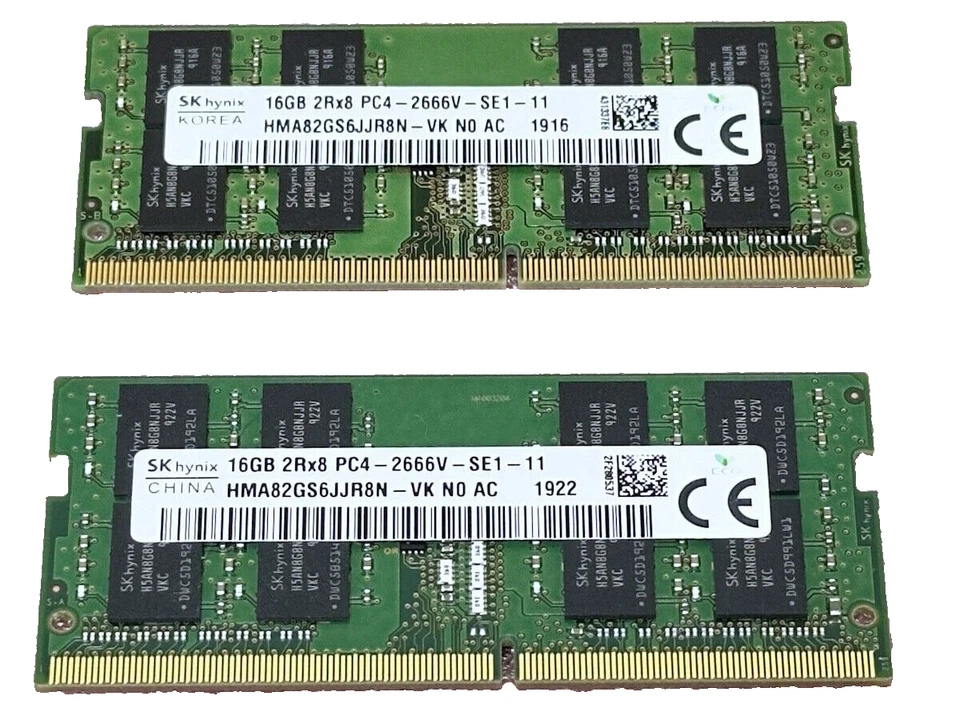 Hynix 32GB 2x 16GB DDR4 2666MHz PC4-21300 Sodimm Laptop Memory RAM Kit 260pin - Image 1 of 1