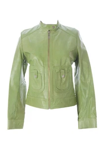 DOMA by Luciano Abitboul Emerald Green Leather Moto Jacket 1552 $589 NEW - Picture 1 of 2