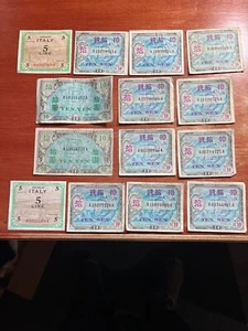 Japan Italy 1944 WWII Allied Military Currency 14 Banknote Lot Sen Yen Lire AMC - Picture 1 of 13