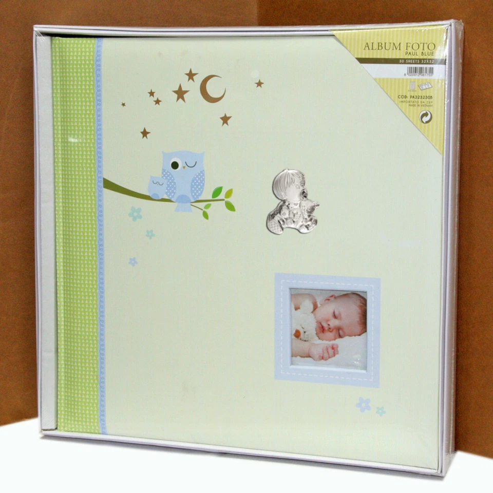 Album fotografico per Nascita Battesimo targa argento 32x32 30  fogli  Blue - Immagine 1 di 1