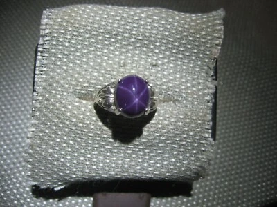 12X10MM PLUM PURPLE LINDE STAR SAPPHIRE RING 925 STERLING SILVER SIZE 8 - Image 1 of 4