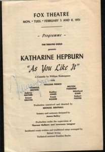 Vanessa Brown Autographed 1951 Playbill Austrian Actress D.99