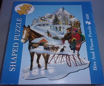 Bits and Pieces Winter Wonderland 600 Pc Shaped Puzzle - Sleigh Ride Skating - Image 1 of 2