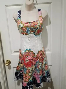 Nine West Women Cotton Summer Dress A Line Sleeveless Border Print Fully Lined  - Picture 1 of 13