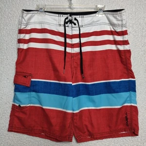 O'neill Board Shorts Adult 36 Red White Blue Striped Beach Casual Swim Surf Mens - Picture 1 of 11