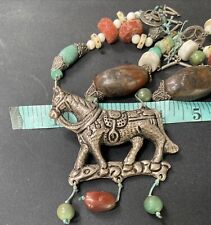 Antique Chinese Court Necklace Silver Horse Rare Turquoise Coral Carnelian Beads