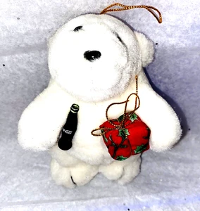 Coca Cola Polar Bear with Bottle Plush Christmas Ornament 1996 - Picture 1 of 6