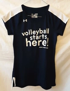 Under Armour Youth Girls Size xs Fitted vollyball Shirt blue Top c15 - Picture 1 of 8
