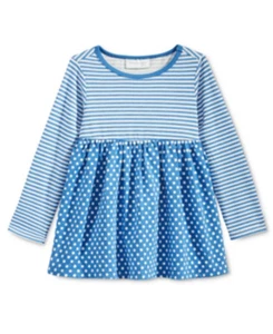 Vestito bambina prime impressioni tunica righe pois blu 12M 18M 24M nuovo con etichetta - Foto 1 di 6
