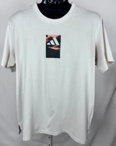 Adidas Men's Off White Casual Pull Over Logo Printed Short Sleeve Tee Size XL - Picture 1 of 4