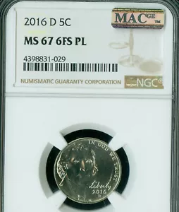 2016 D JEFFERSON NICKEL NGC MS67 FS PL PQ 2ND FINEST MAC SPOTLESS . - Picture 1 of 2