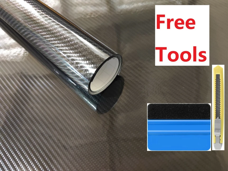 Envoltura de vinilo de fibra de carbono negro súper brillante 7D Premium liberación de aire sin burbujas Foto 1 de 4