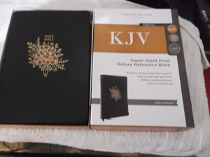 KJV, Deluxe Reference Bible, Super Giant Print, Leather Soft Black/ w Floral - Picture 1 of 2