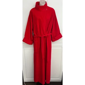 Vintage 1970's Vanity Fair Red Fleece Belted Robe Size L - Picture 1 of 12