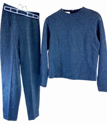 Vintage Jantzen 2 Piece Outfit Sparkly Glitter Blue USA Top 36 Pants 10 Women's - Image 1 of 4