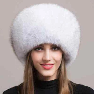 Sombrero de piel de zorro real para mujer calentador de invierno ruso gorra de oreja Ushanka cosaco esquí negro - Imagen 1 de 33