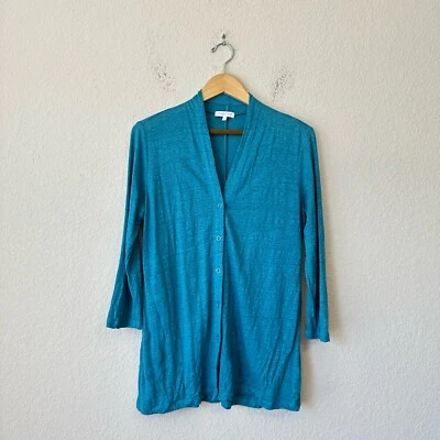 Cárdigan HABITAT para mujer talla S verde azulado lino tejido LS Minimalist Lagenlook Foto 1 de 4