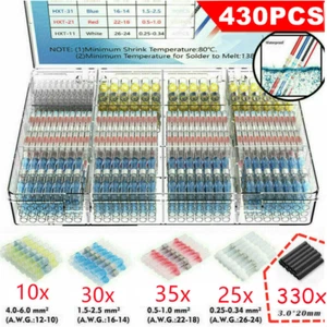 430pcs Waterproof Solder Seal Sleeve Heat Shrink Butt Wire Connectors Terminals - Picture 1 of 10