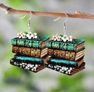 Library Book Pendant Earrings for Teachers and Students Wooden Earrings Gifts - Picture 1 of 2
