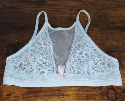 Sujetador Bralette Victoria's Secret Azul Sin Forro Encaje Cuello Alto Dream Angels Talla XS  Foto 1 de 4