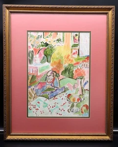 Vtg Framed & Matted Art Signed Diane '93 Repro Matisse Interior w/ Young Girl - Picture 1 of 22