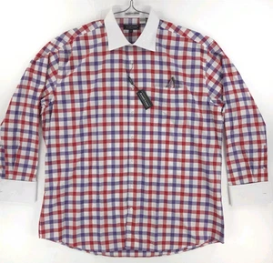 Avanti Uomo Herren Hemd 18 1/2 36/37 rot lila kariert französische Manschette & Taschentuch - Bild 1 von 24