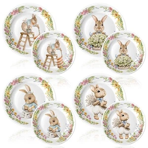 LOYIM 8 Pcs Easter Bunny Salad Plates 8 Inch 10 Inch Dessert Assorted Designs... - Picture 1 of 7
