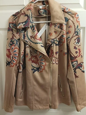 Новый с Ярлыками Artisanal пейсли цветочный искусственной замши Moto куртка Sz 2 (LG) - Изображение 1 из 4