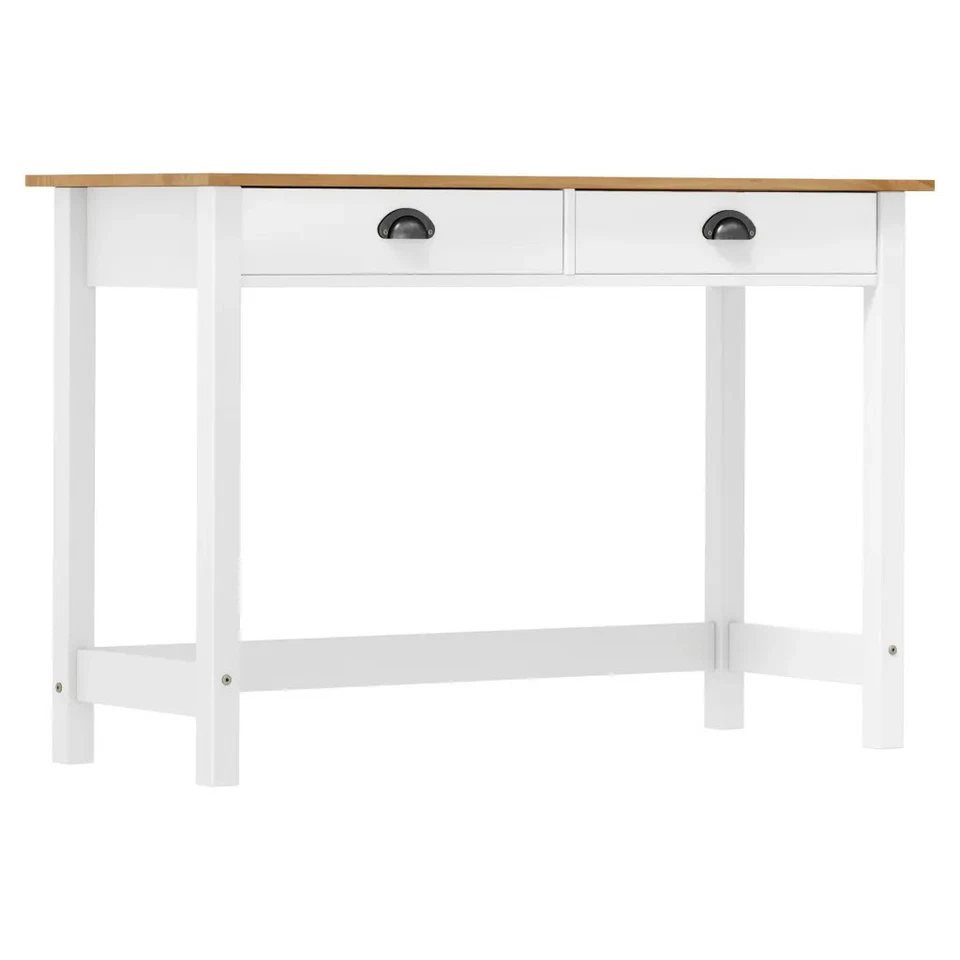 Console Table White and Natural Solid Pine Wood Compact Storage vidaXL