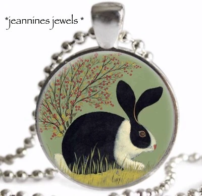 COLLAR Conejo Arte Popular Conejito Estampado Plata Dije Colgante Hecho a Mano Collar Foto 1 de 4
