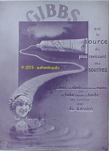 PUBLICITE GIBBS SAVON DENTIFRICE SOURIRE MISS CAMPTON DE 1915 FRENCH AD PUB RARE - Imagen 1 de 1