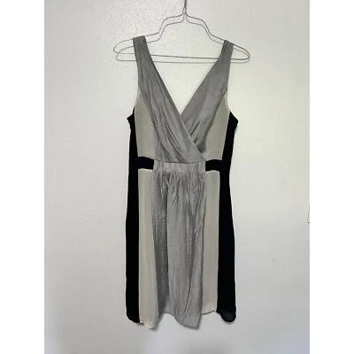 Vestido The Limited Gris Negro Taupe Colorblock Imitación Envoltura Mujer Talla 4 Foto 1 de 4