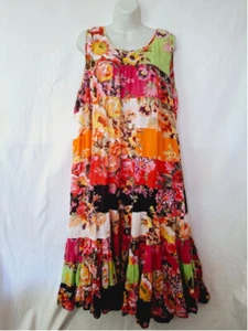 Sandy Starkman sz 1X women's maxi patchwork bohemian tiered 100% cotton dress - Picture 1 of 8
